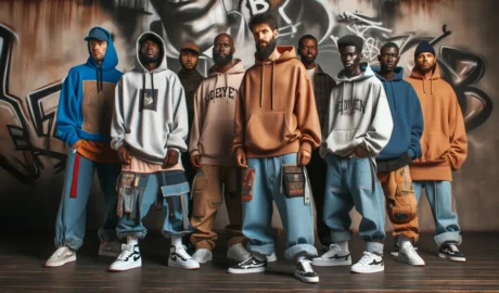 Grupo usando hoodies, camadas e peças oversized
