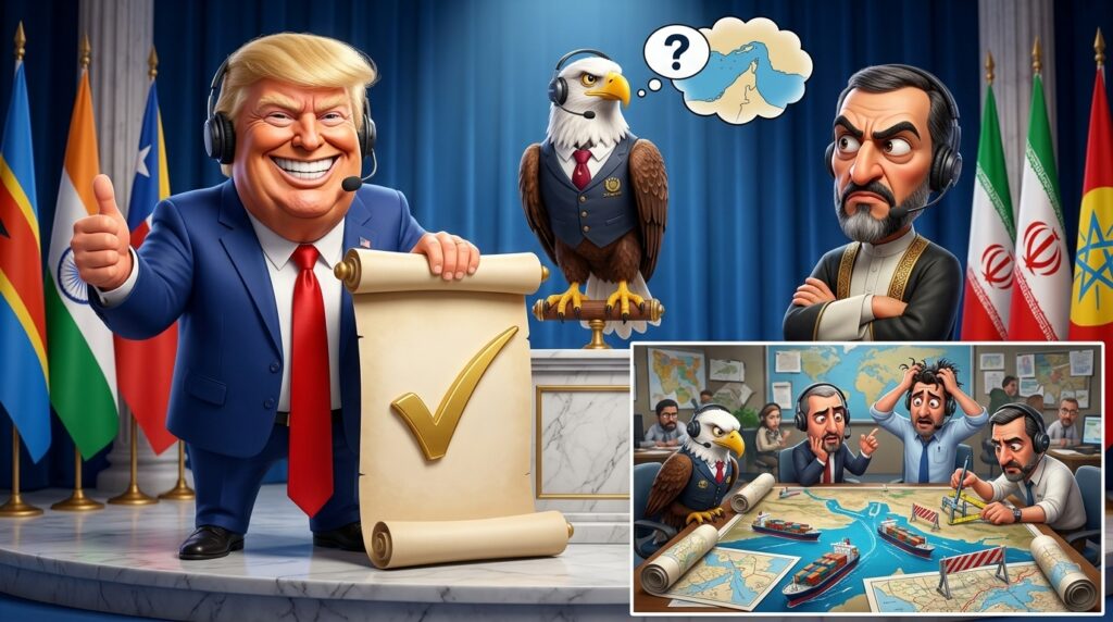 Charge satírica sobre as negociações do acordo nuclear entre Estados Unidos e Irã