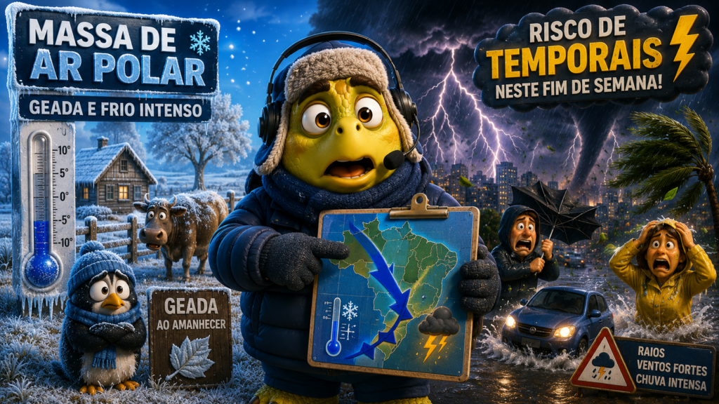 Massa de ar polar traz geada e risco de temporais neste fim de semana